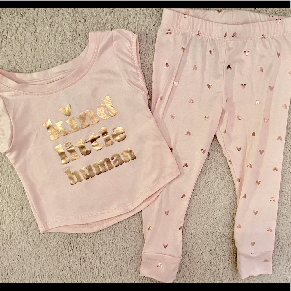 Pink/rose gold girls jammies size 2T RUNS SMALL